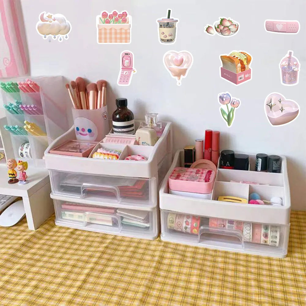 Pink girl heart pattern 3D decorative stickers in light colours with realistic dimensional effects