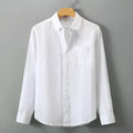 Linen long sleeve shirt in Chinese style cardigan design showing loose fit and sun protection