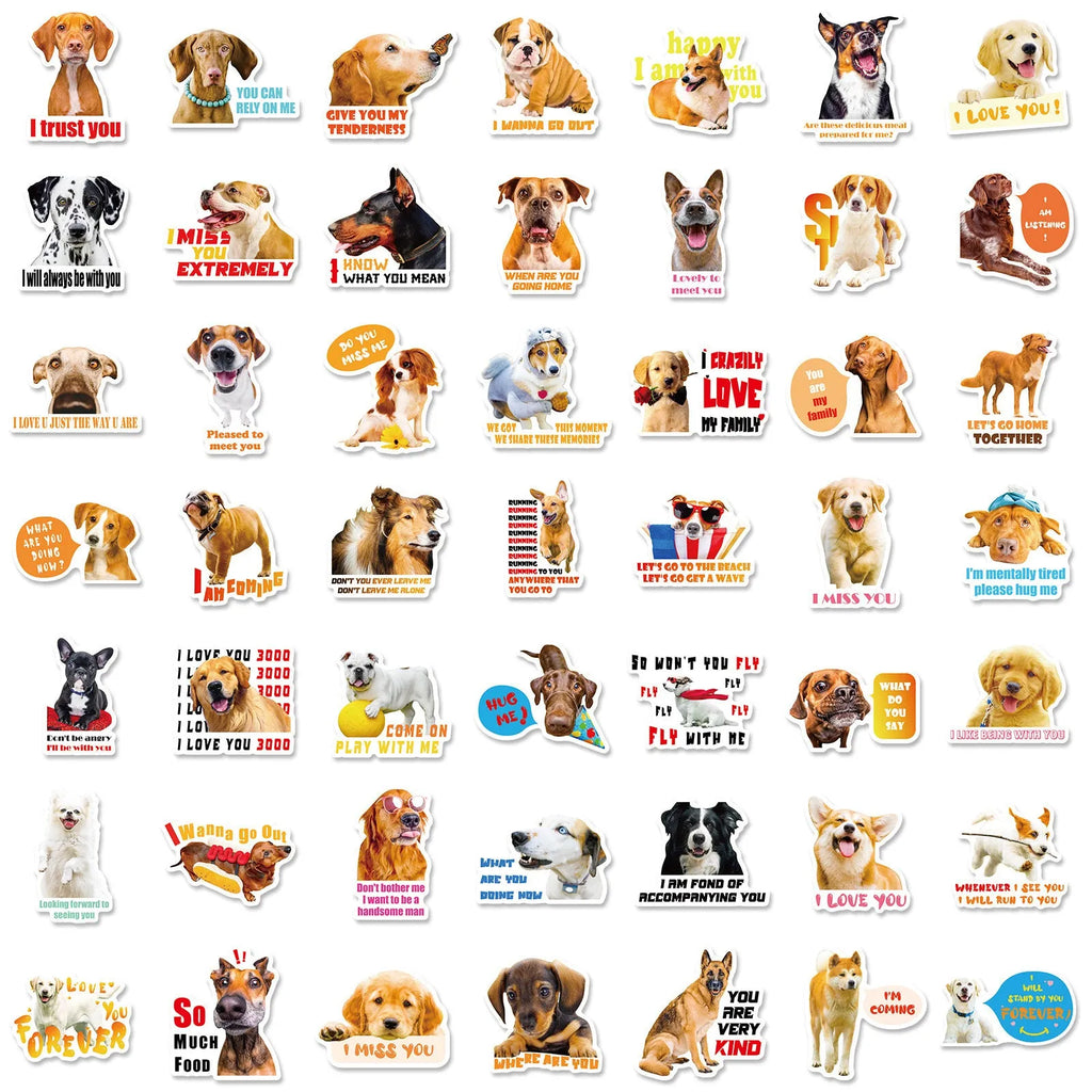 Pack of realistic dog facial expression stickers in Nordic style designs for craft projects