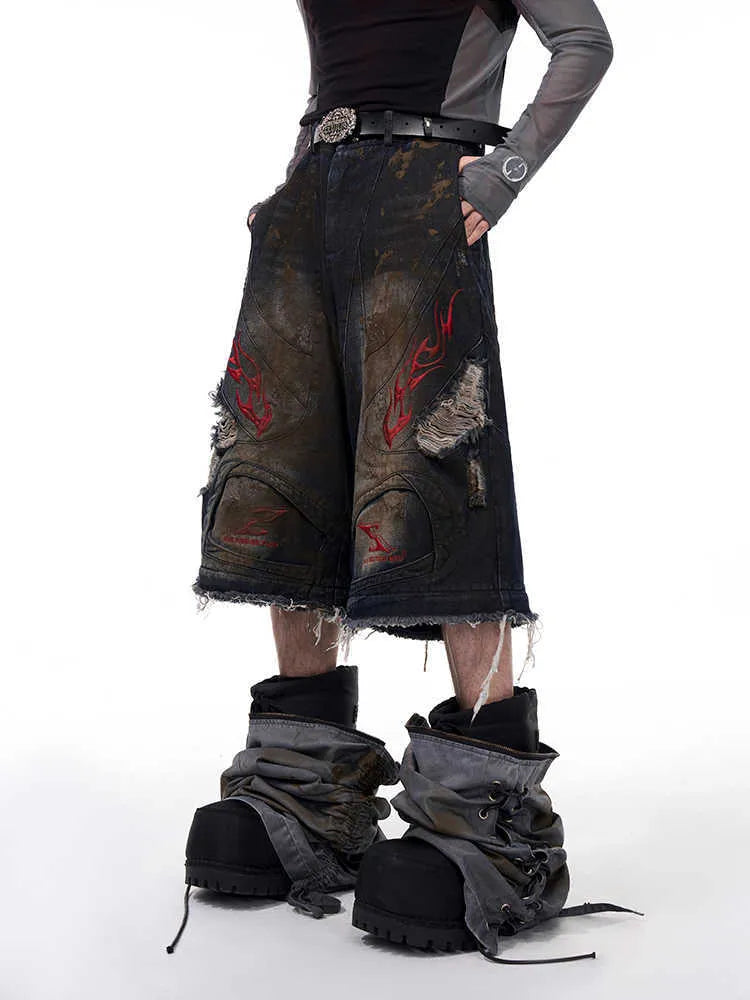 Men's wide leg jeans with detachable trouser legs in denim, shown in picture colour.