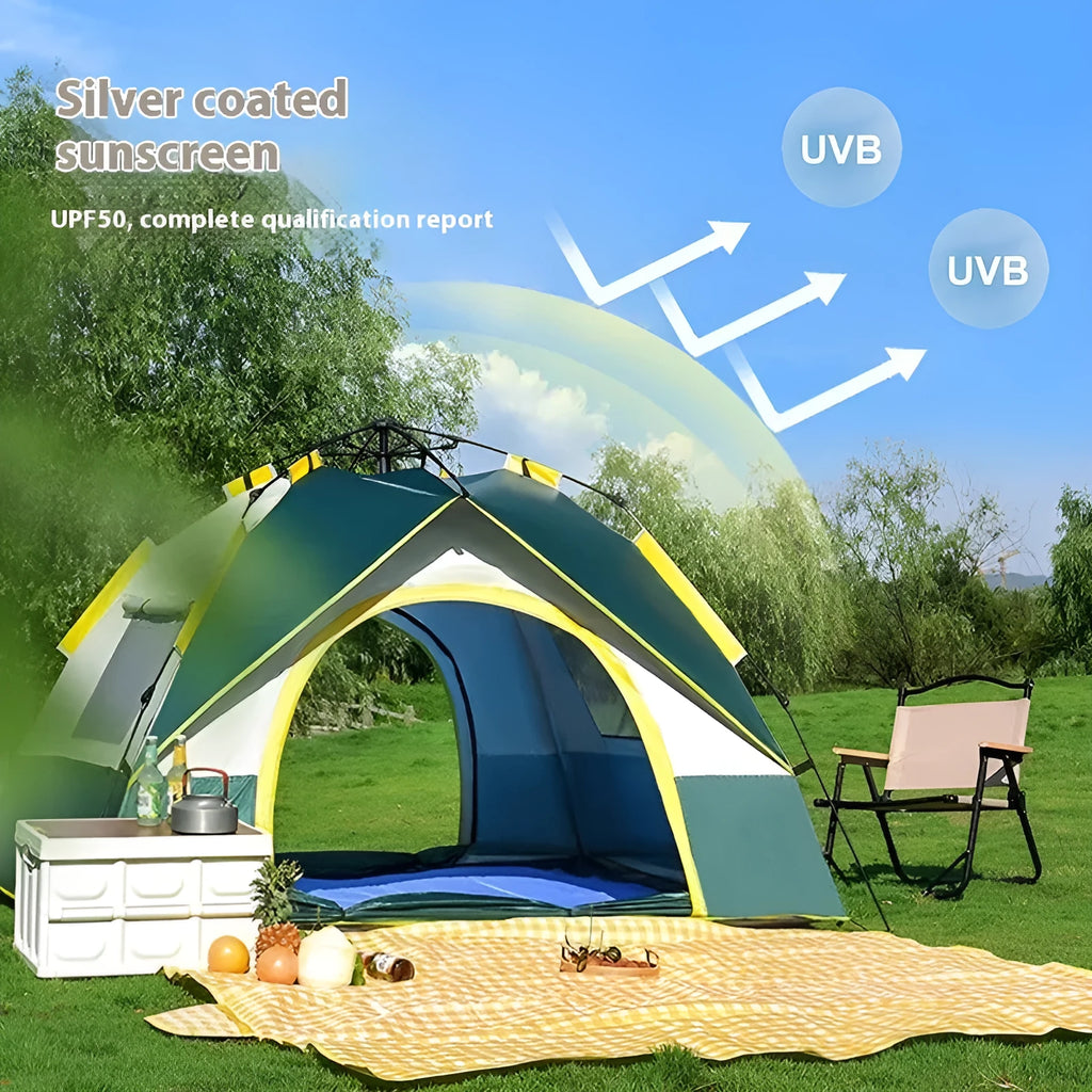 Dark green silver glue automatic quick-open camping tent for 3-4 people