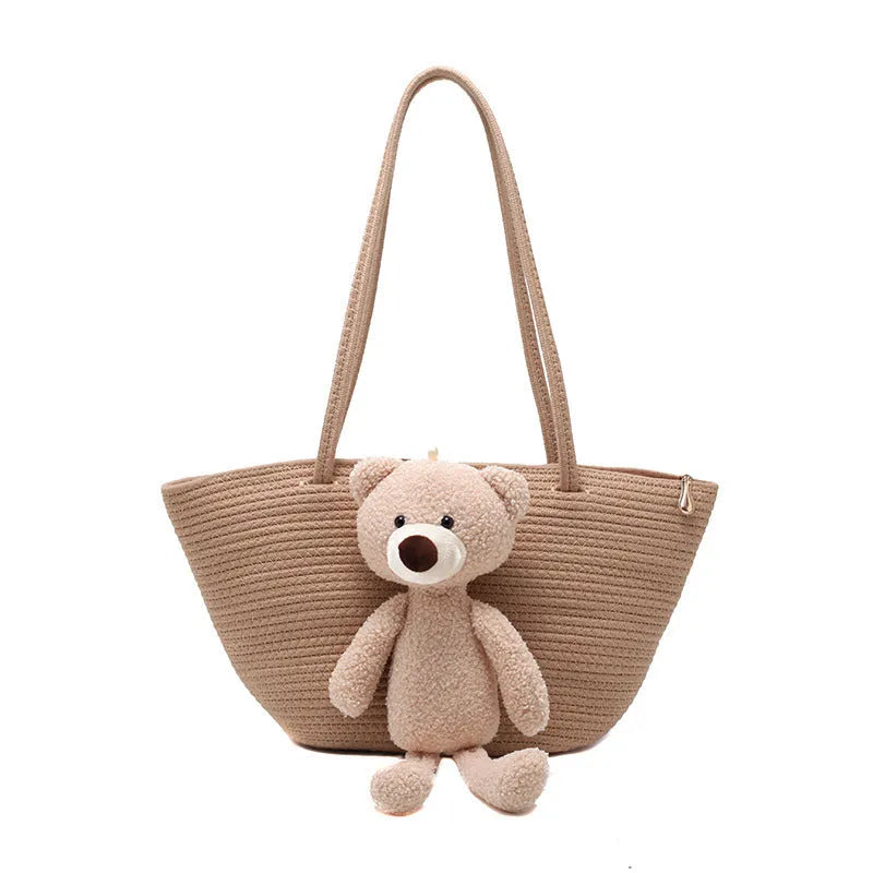 Cotton linen woven bag in dumpling shape with double shoulder straps available in six colours