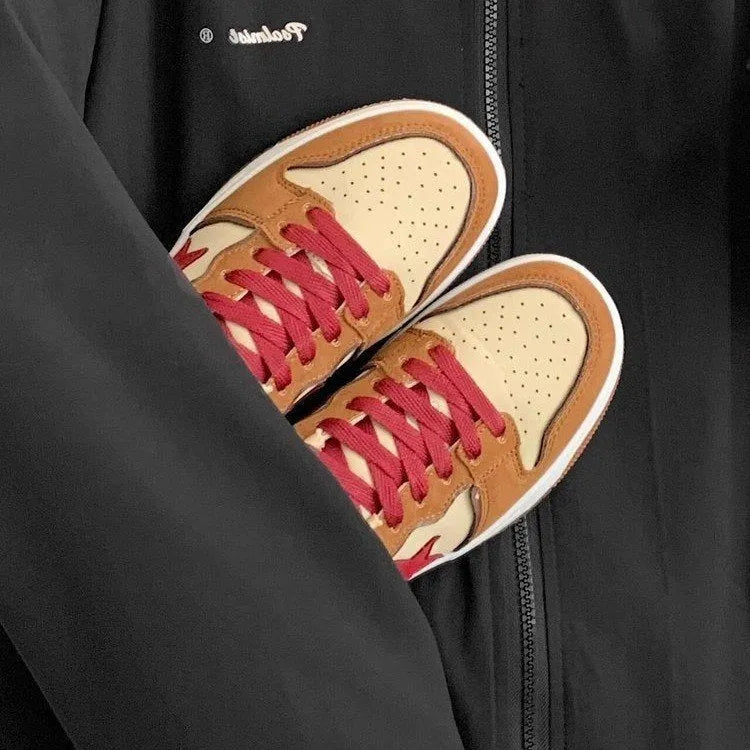 Brown women's low-top platform sneakers with sequin details, round toe, and front lace-up fastening.