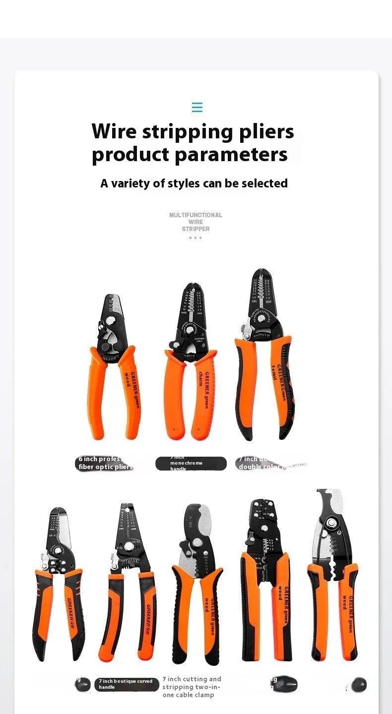 Fully automatic wire stripping pliers tool with high carbon steel blades, mounted in a storage box.