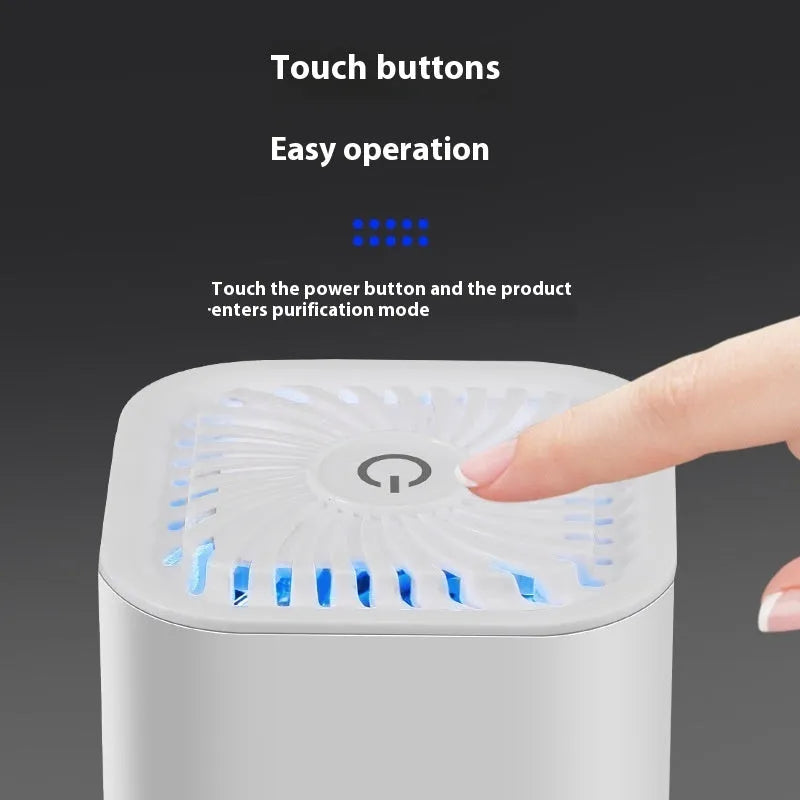 White and black mini USB car air purifier for small spaces