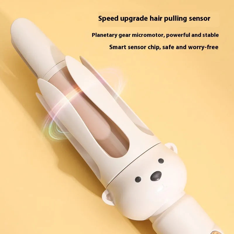 Beige anion automatic hair curler with wired power supply for creating lazy curly hairstyles