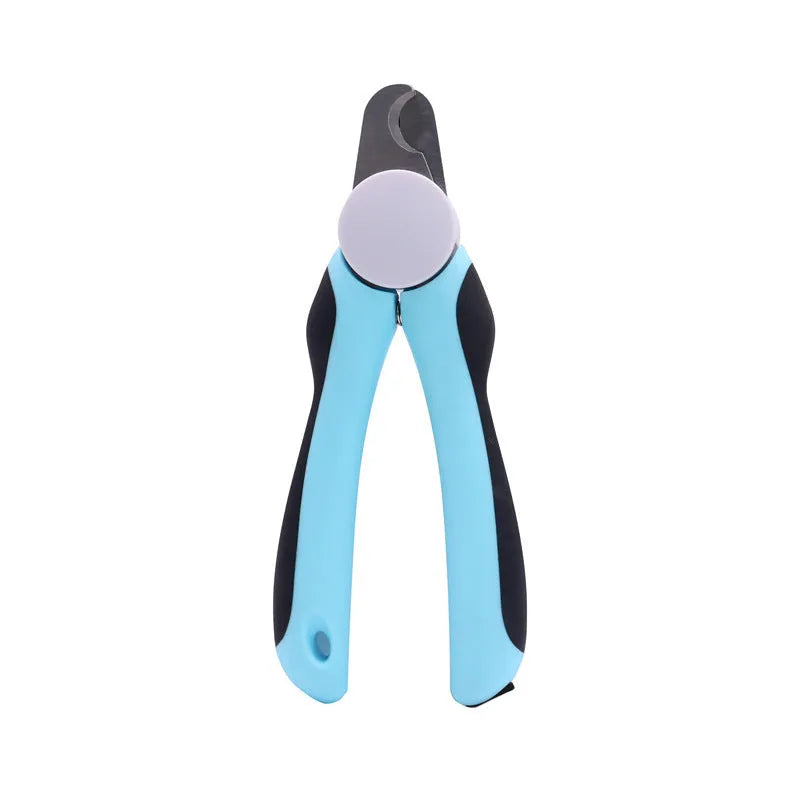 Blue heavy-duty dog nail clippers with a safety guard for large breeds and thick nails.