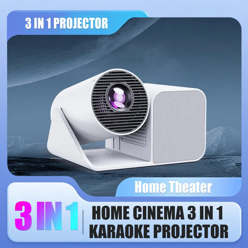 Black three-in-one karaoke singing projector with microphone and 720p display