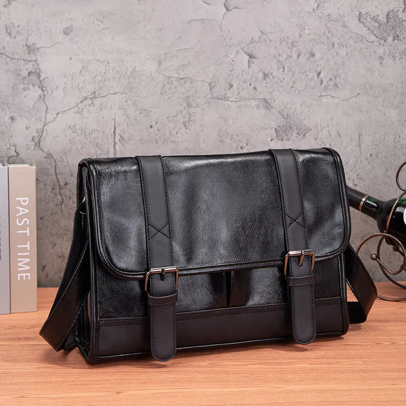 Black Korean-style men's commuter backpack with anti-theft features and sewing thread detailing