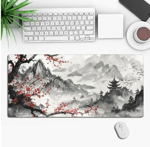 Custom anime pattern gaming mouse pad with non-slip rubber cloth base on desk