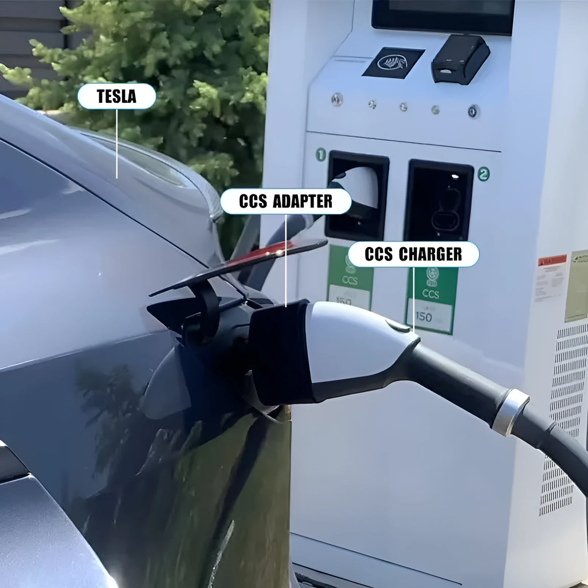 Black Tesla charging plug conversion adaptor for American Standard to UK socket conversion