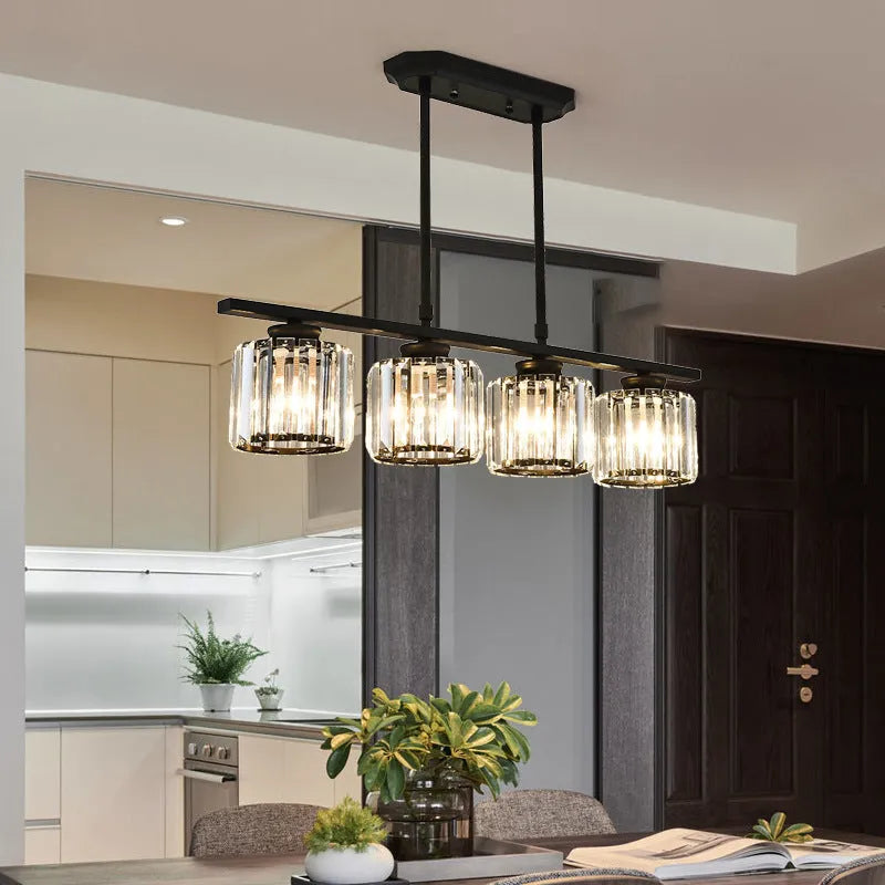 Crystal Nordic chandelier for living room or dining room, available in black or gold with 3 or 4 heads and square or round lampshades