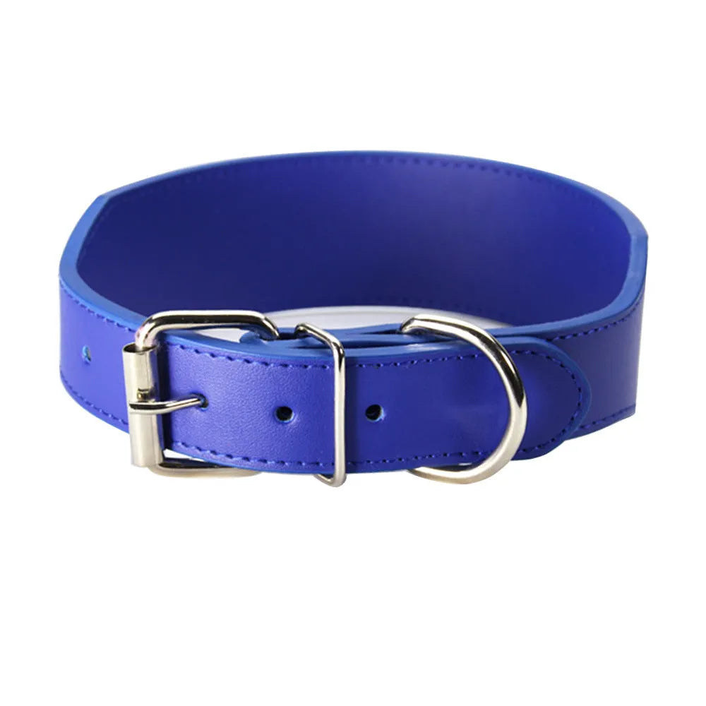 Fish-shaped leather dog collar, 5cm wide, anti-break loose fit, available in five colours and sizes L to 3XL