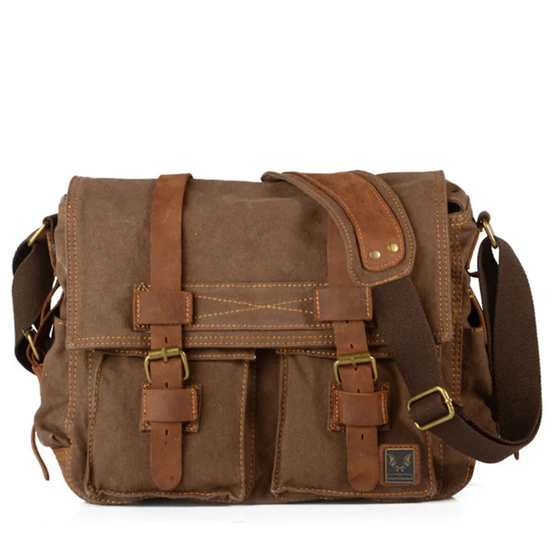 Men's vintage style canvas crossbody shoulder bag with postman design and internal organisation compartments