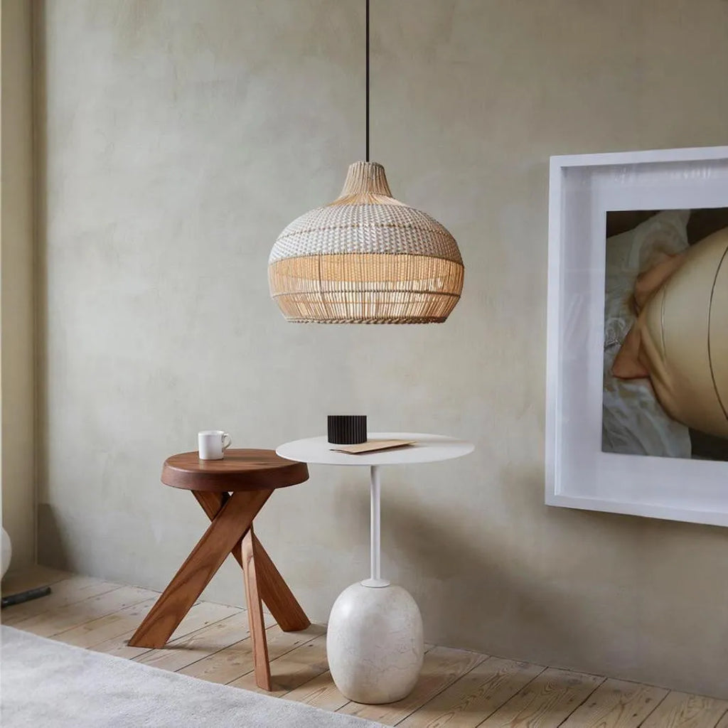 Woven rattan chandelier with a 60cm diameter in a pastoral Southeast Asian Silent Wind style.
