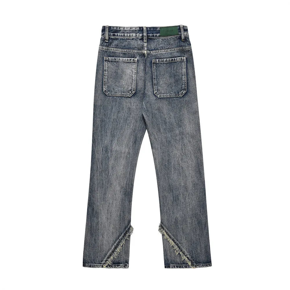 Blue cotton denim loose straight trousers for men, casual punk style, sizes S to XXL
