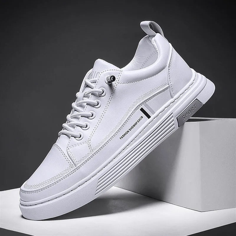 Men's low-top white skate shoes with elastic band and rubber sole