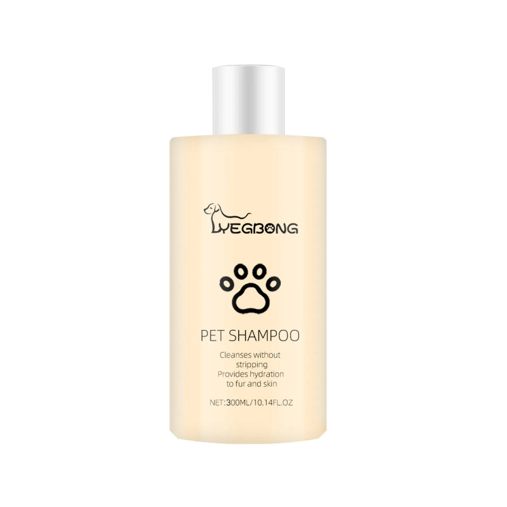 Bottle of dog shampoo for cleaning and softening fur while reducing tangles