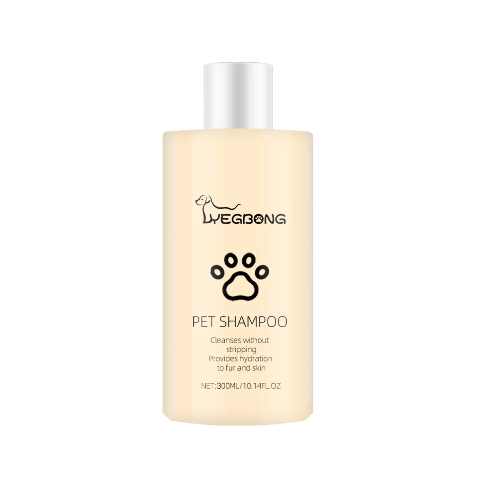 Bottle of dog shampoo for cleaning and softening fur while reducing tangles