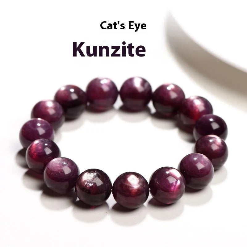 Natural purple lepidolite crystal bracelet with polished round beads in geometric design showing size options