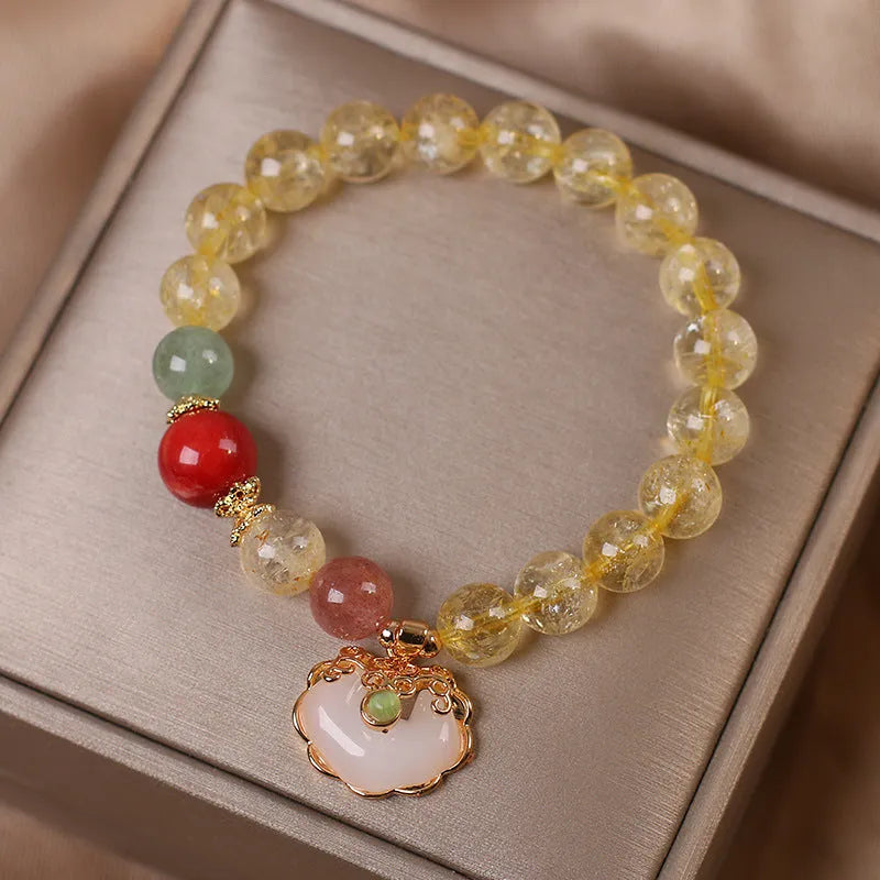 Women's yellow hair crystal jade Ruyi pendant bracelet with alloy construction