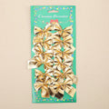 Red, gold, silver, and red gold 5 cm polyester Christmas tree bow ornaments.