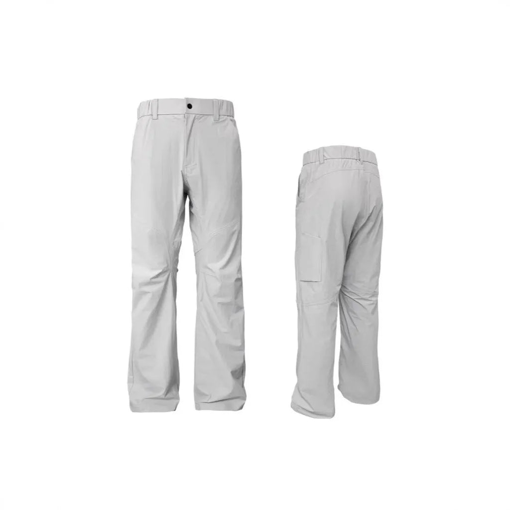 Men's straight leg casual trousers in a grey colour with 3D cutting detail and elastic waistband