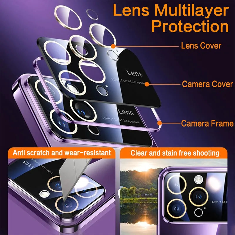 Electroplating magnetic transparent iPhone case with large window, TPU shockproof cover in dark purple