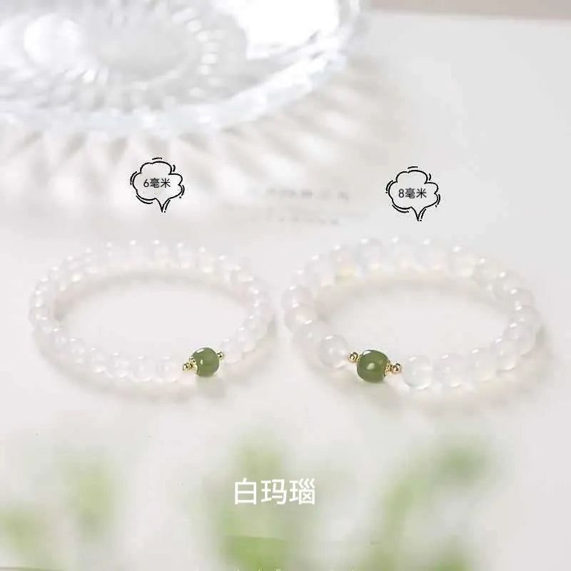 Handmade natural white agate and cinnabar crystal bracelet for men and women.