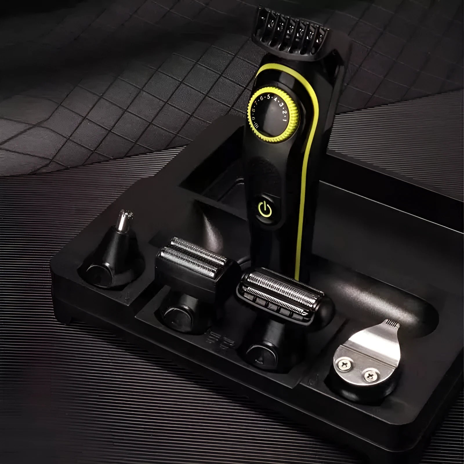 Black KM-696 electric hair clipper kit with stainless steel blade and USB charging cable