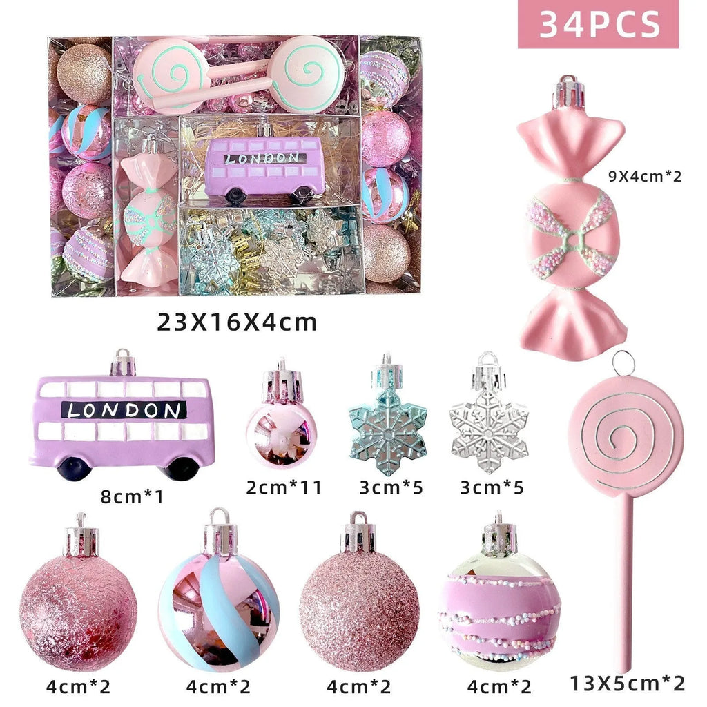 Christmas tree pendant decorations in macaron candy design, painted plastic, WW-24, 34, 58 or 80 candy pack set