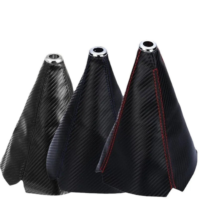 Universal car lever dust cover with bright head or black head and coloured line or carbon pattern options