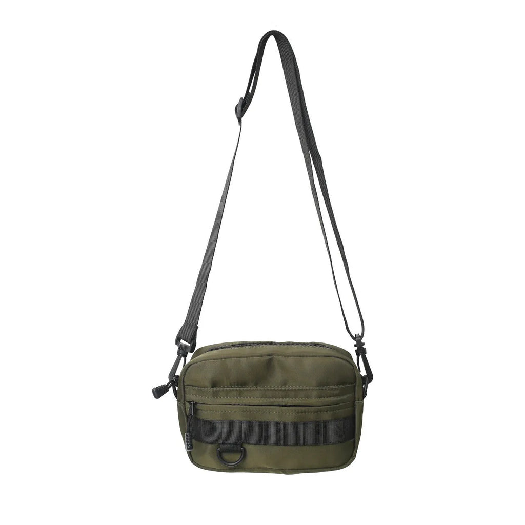 Men's nylon messenger bag in street fashion style with crossbody strap and sewing thread detailing