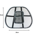 Black car lumbar support pillow with steel wire construction measuring 41x39cm