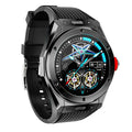 MV58 black smart watch with silicone strap showing Bluetooth calling and health monitoring screen