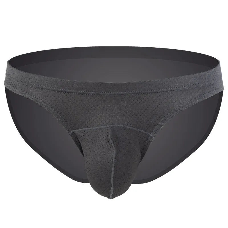 Men's transparent loose fit nylon mesh underwear in blue, shown flat.