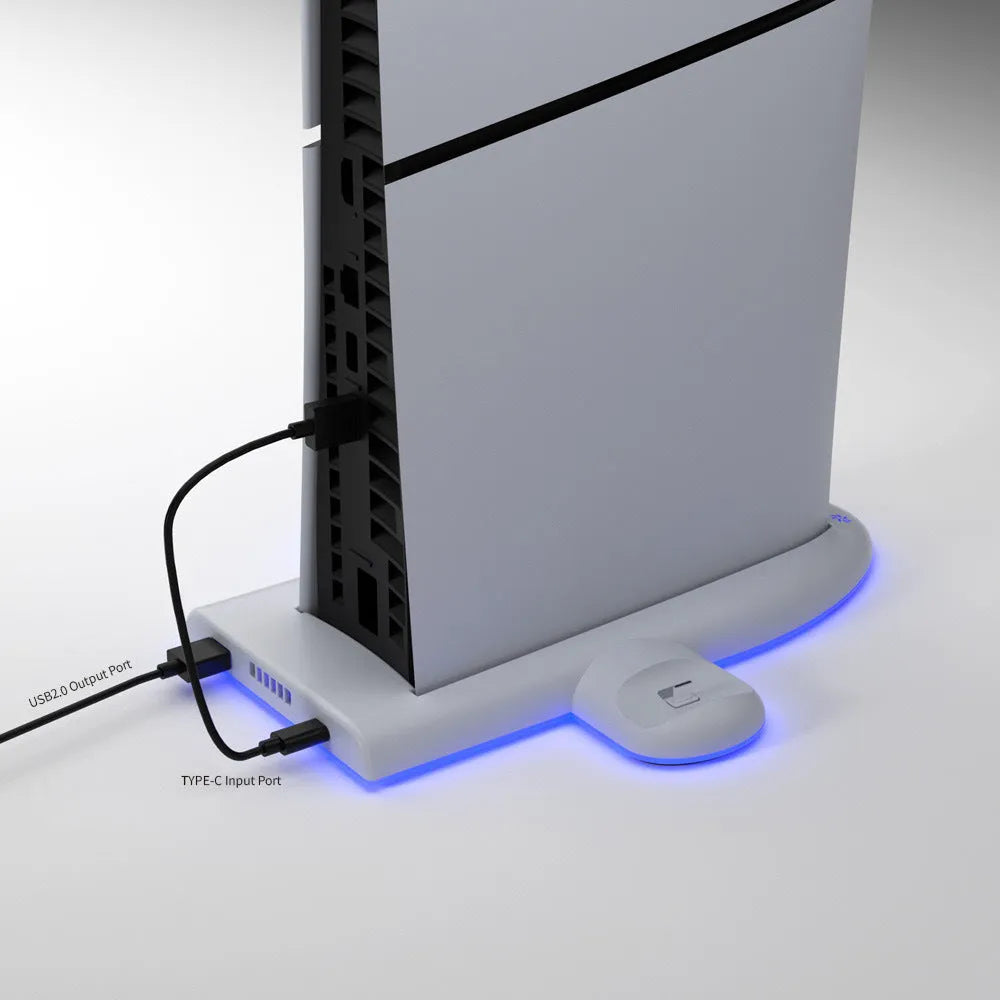 PS5 Slim charging dock station with cooling fan, RGB lighting, and controller charger holder