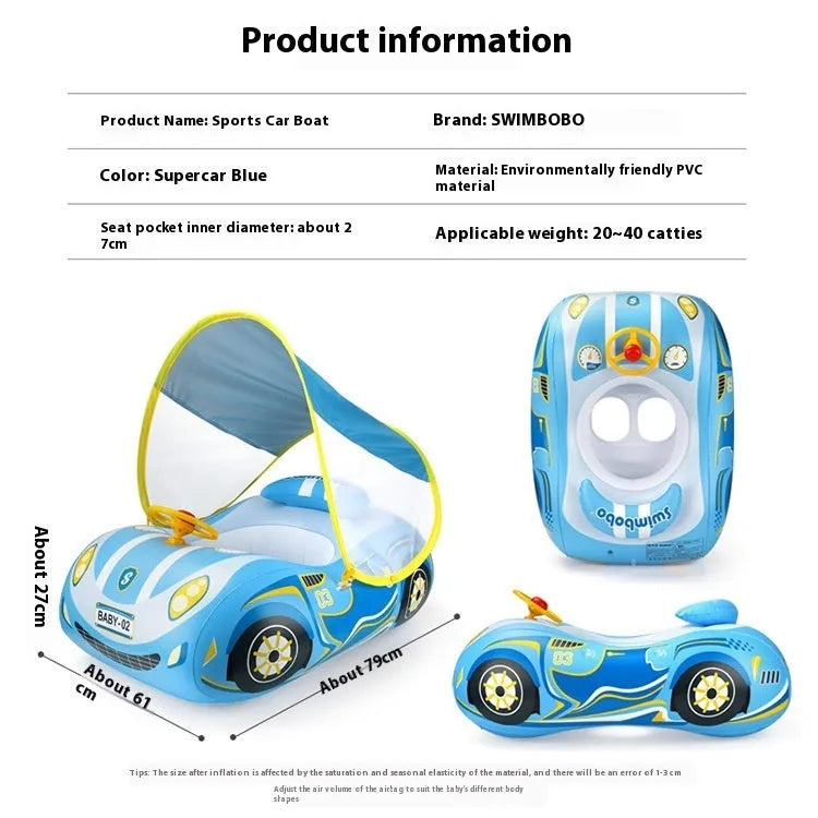 Inflatable car steering wheel swimming ring for children with cartoon pattern and PVC construction