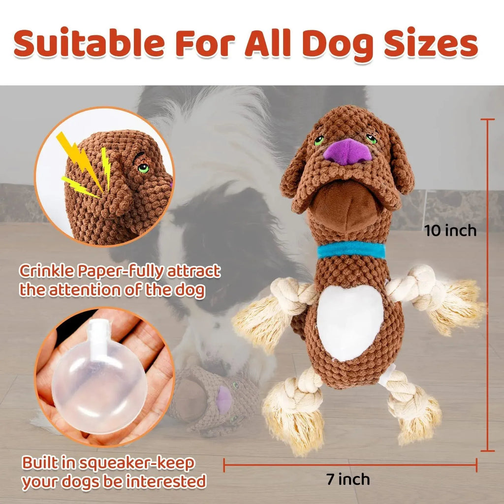 Brown shell-shaped plush dog toy with sound paper and BB squeaker for chewing and interactive play