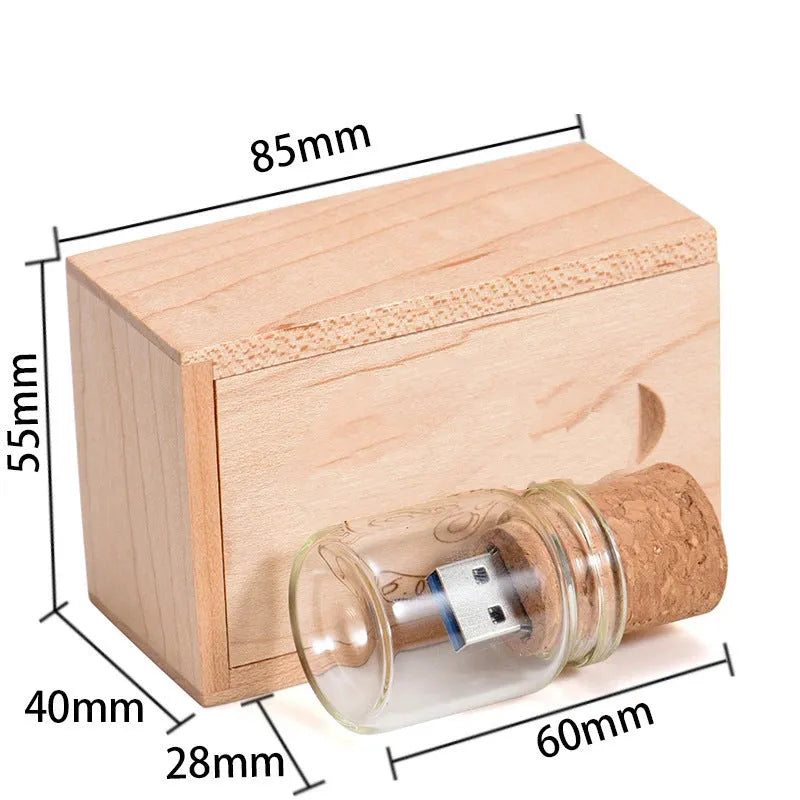 Personalised wood lettering USB storage disk with drift bottle design in chocolate brown colour
