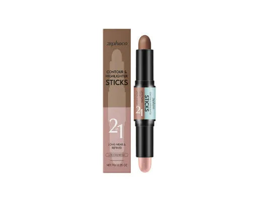 2-in-1 highlighter and concealer makeup stick in a compact, portable size.