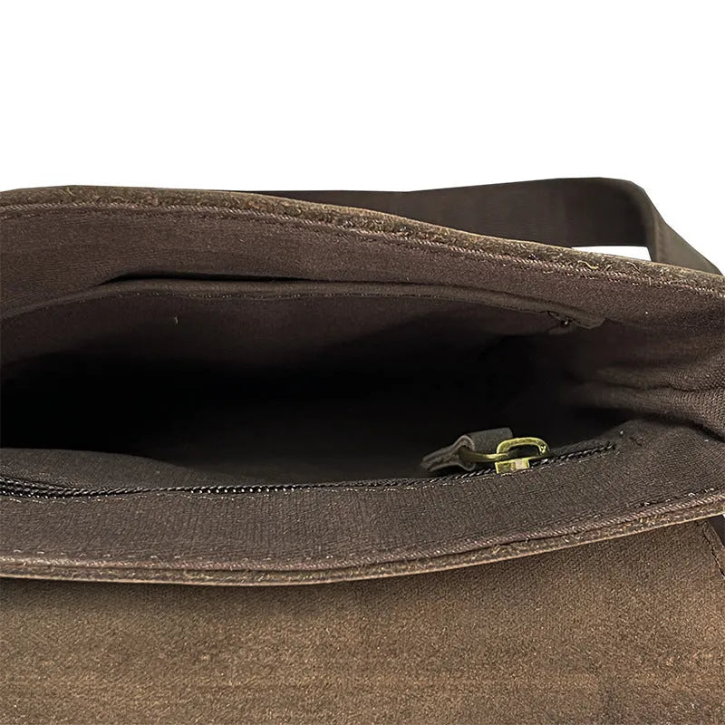Men's crazy horse leather crossbody backpack shoulder bag in brown with polyester lining for business travel
