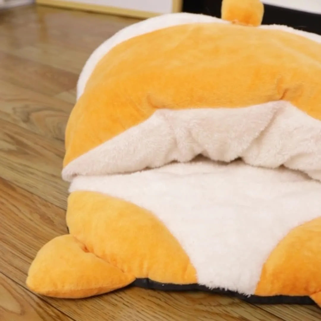 Orange semi-closed cat sleeping bag, 65 x 53 x 12 cm, warm winter pet nest and sleeping mat