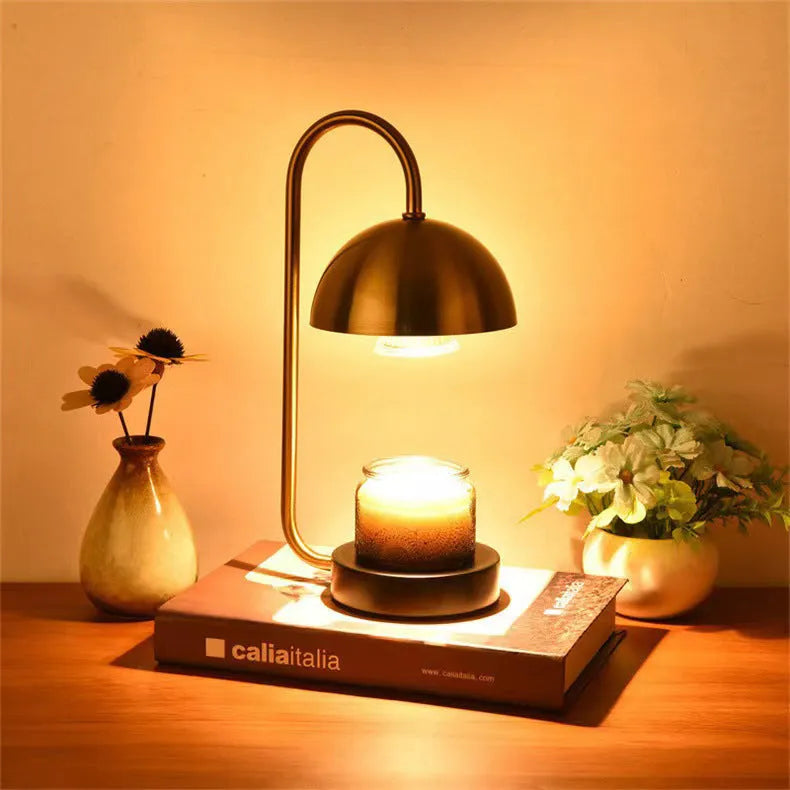 Solid wood aromatherapy wax melting lamp with knob dimming available in black, white, and copper bases
