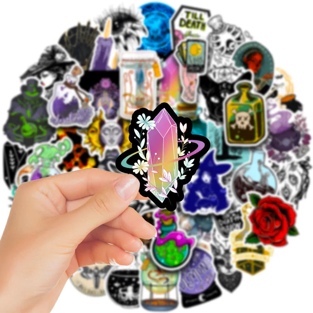 50 sheets of waterproof PVC stickers in glossy finish for laptops and smooth surfaces, sizes 3-8cm