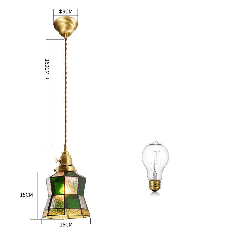 Japanese retro brass and glass chandelier with hand-blown shades and hemp rope cord