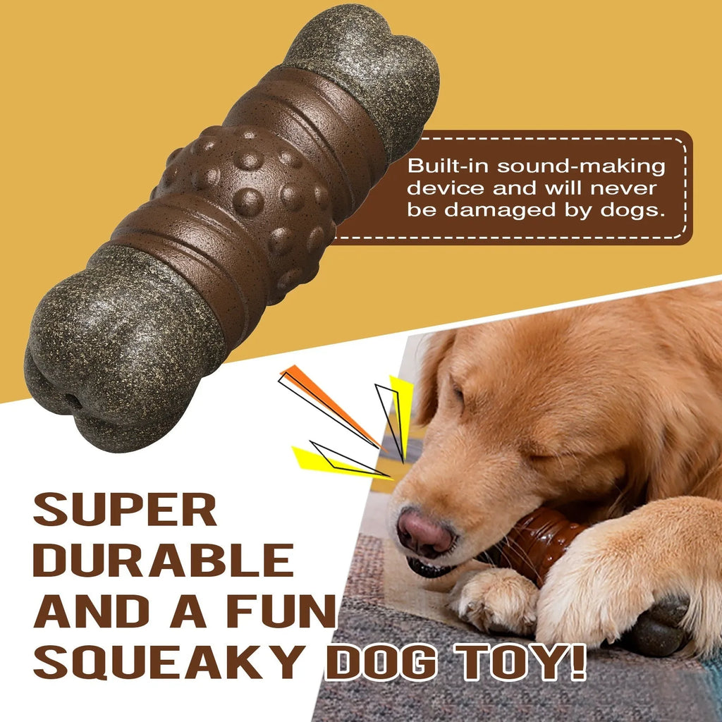 Wood colour plastic dog dental chew toy with textured molar rod design for plaque reduction