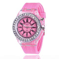 Women's luminous quartz watch with colourful silicone strap and 43mm round dial