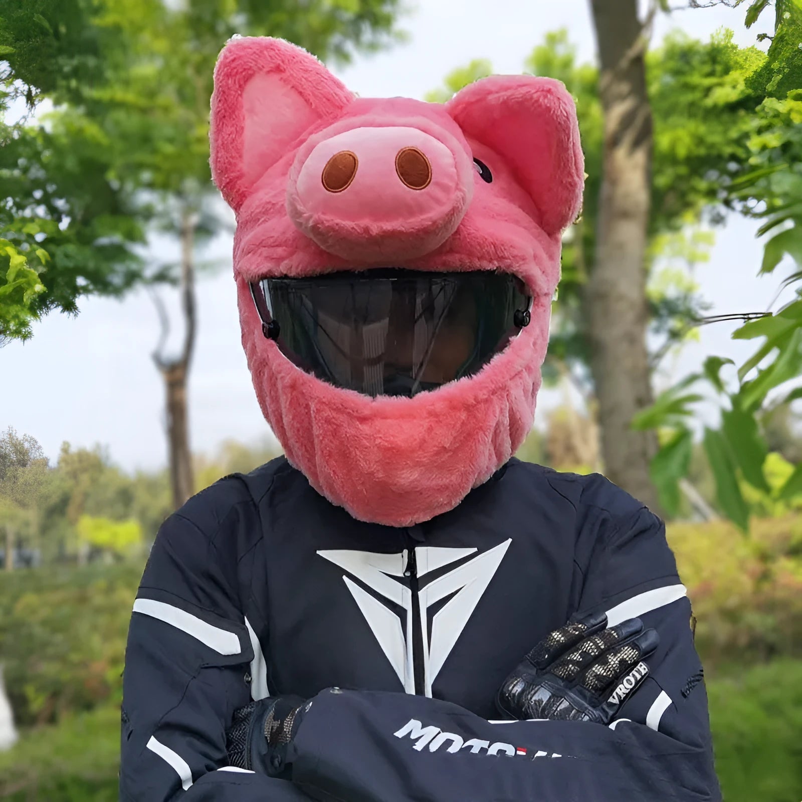 Pink cartoon pig plush helmet protective hood for motorcycle helmets with detachable sleeve