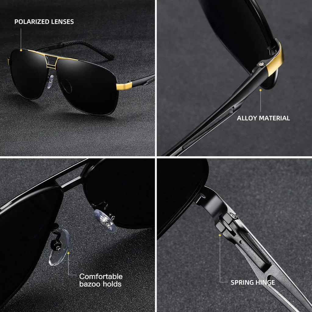 Men's orange red aviator sunglasses with metal frame and polarised TAC lenses
